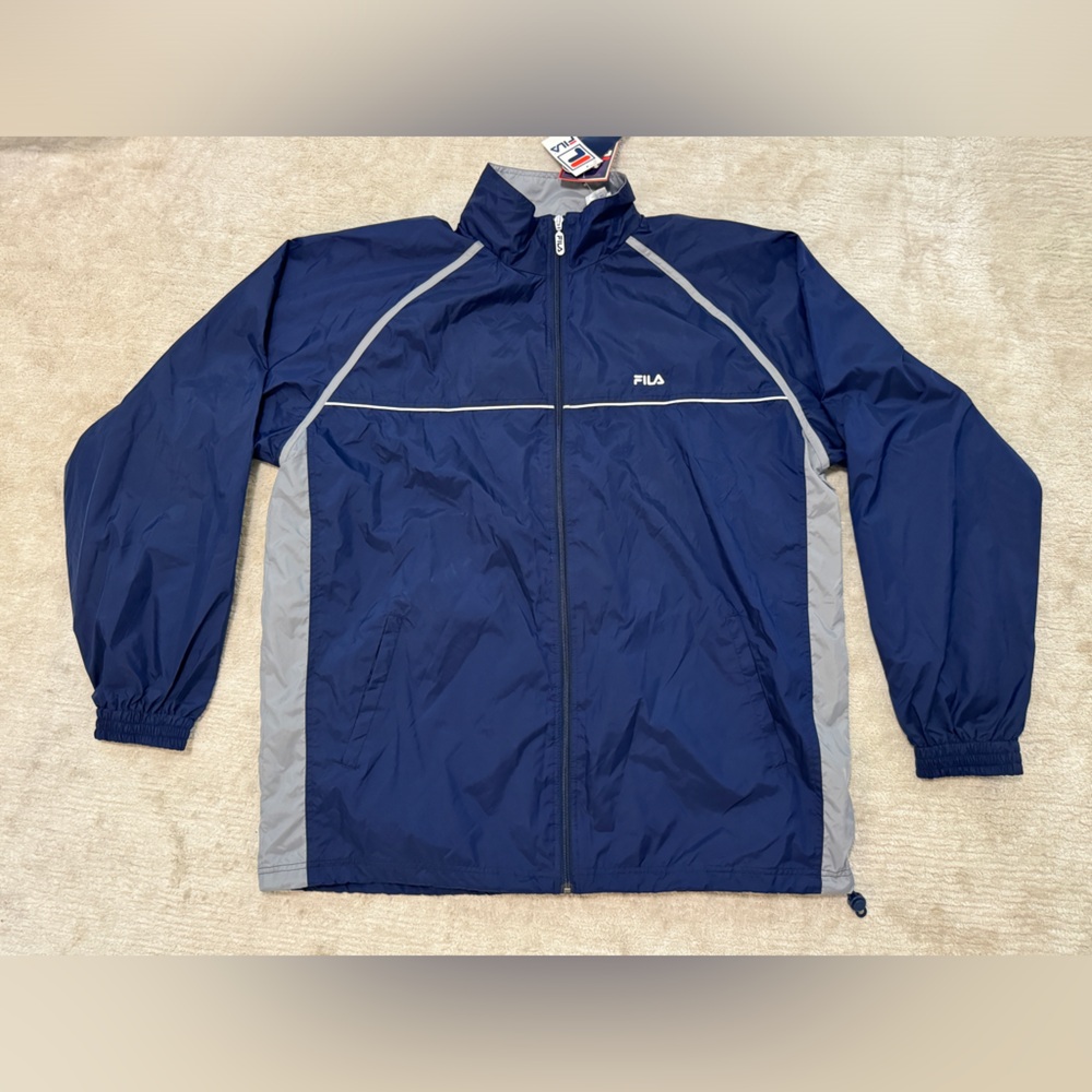 VTG FILA 5 FABRIC Windbreaker Full Zip Track Jacket Adjust Waist Side Pocket 2XL